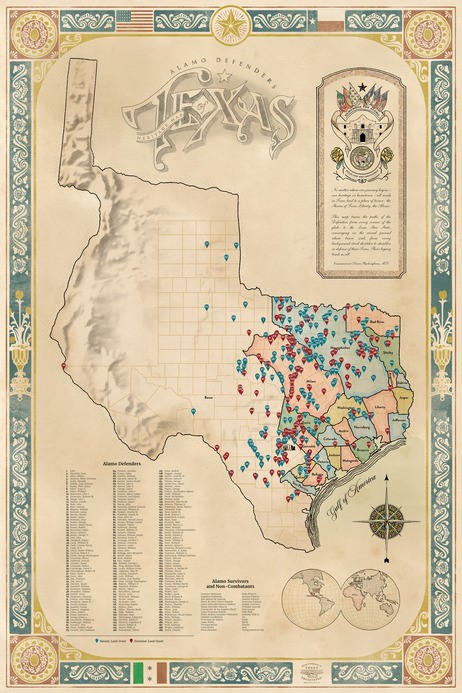 Alamo Defenders Heritage Map of Texas by Texas Land Commissioner Dawn Buckingham, M.D.