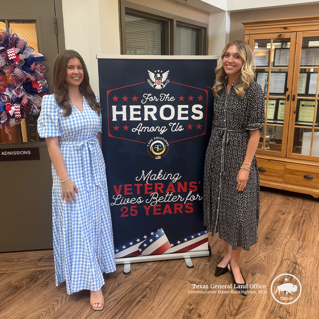 Communications Interns Sophie Granger and Ellie Alford at the 25th Anniversary of the William R. Courtney Texas State Veterans Home in Temple