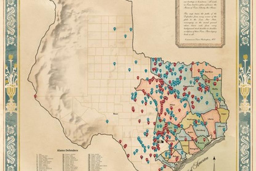 Alamo Defenders Heritage Map of Texas by Texas Land Commissioner Dawn Buckingham, M.D.