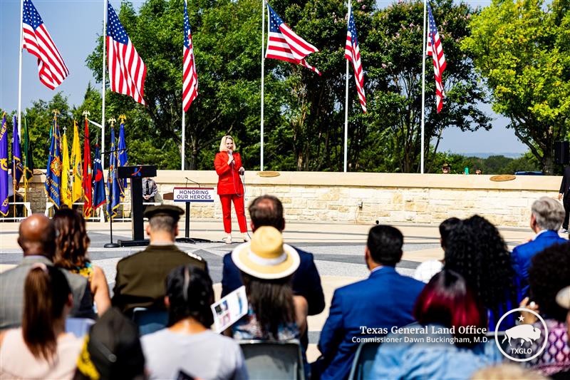 VLB Chairwoman Dawn Buckingham, M.D., speaks at the Central Texas State Veteran Cemetery in Killeen on Memorial Day 2024