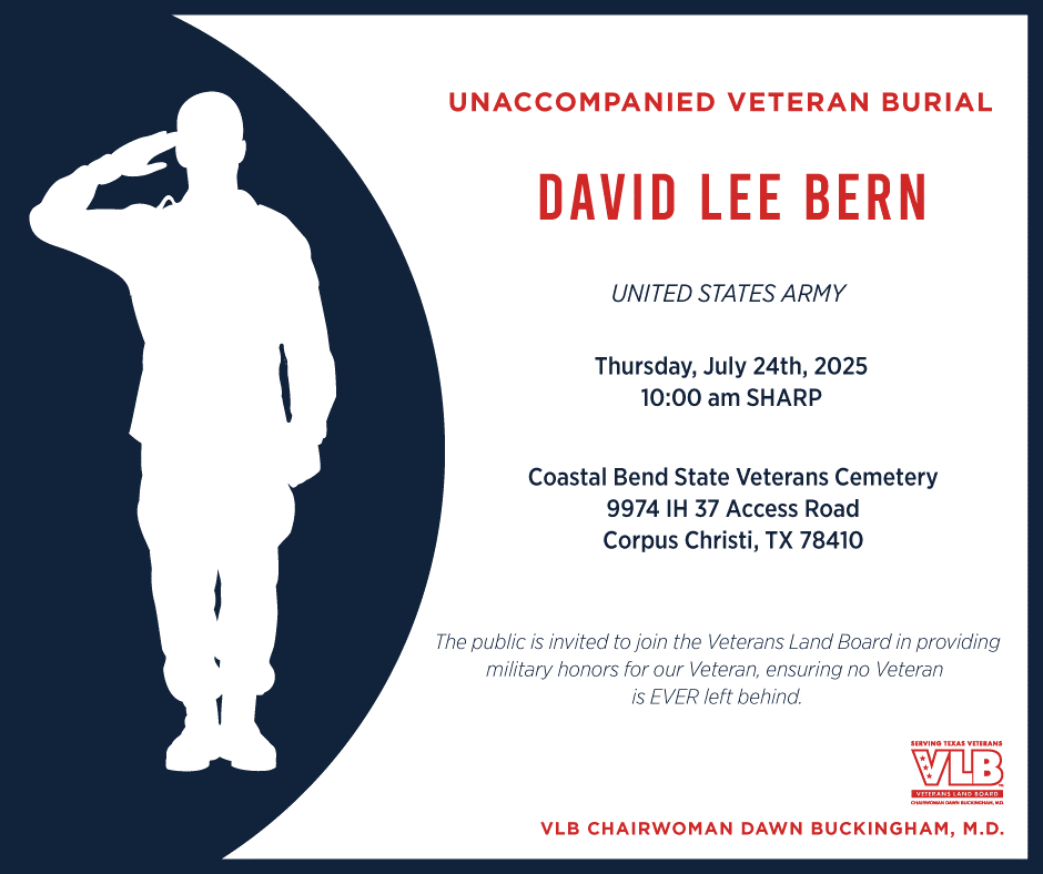 Unaccompanied Veteran Burial for U.S. Army Veteran Specialist 4 (SP4) David Lee Bern