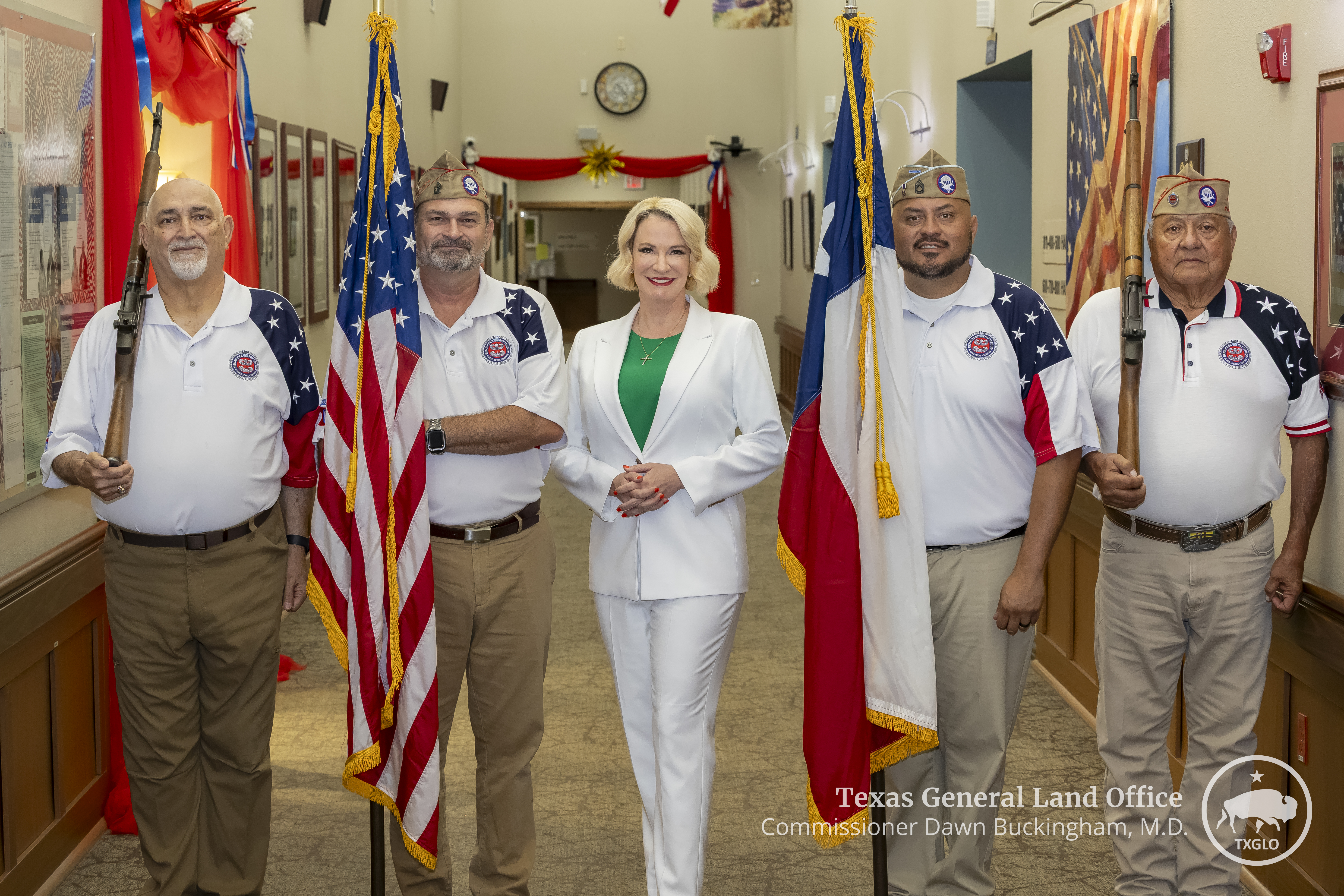 Commissioner Buckingham with Color Guard (Benavidez-Patterson “All Airborne” Chapter of the 82nd Airborne Division Association) at the Ambrosio Guillen Texas State Veterans Home in El Paso, Texas