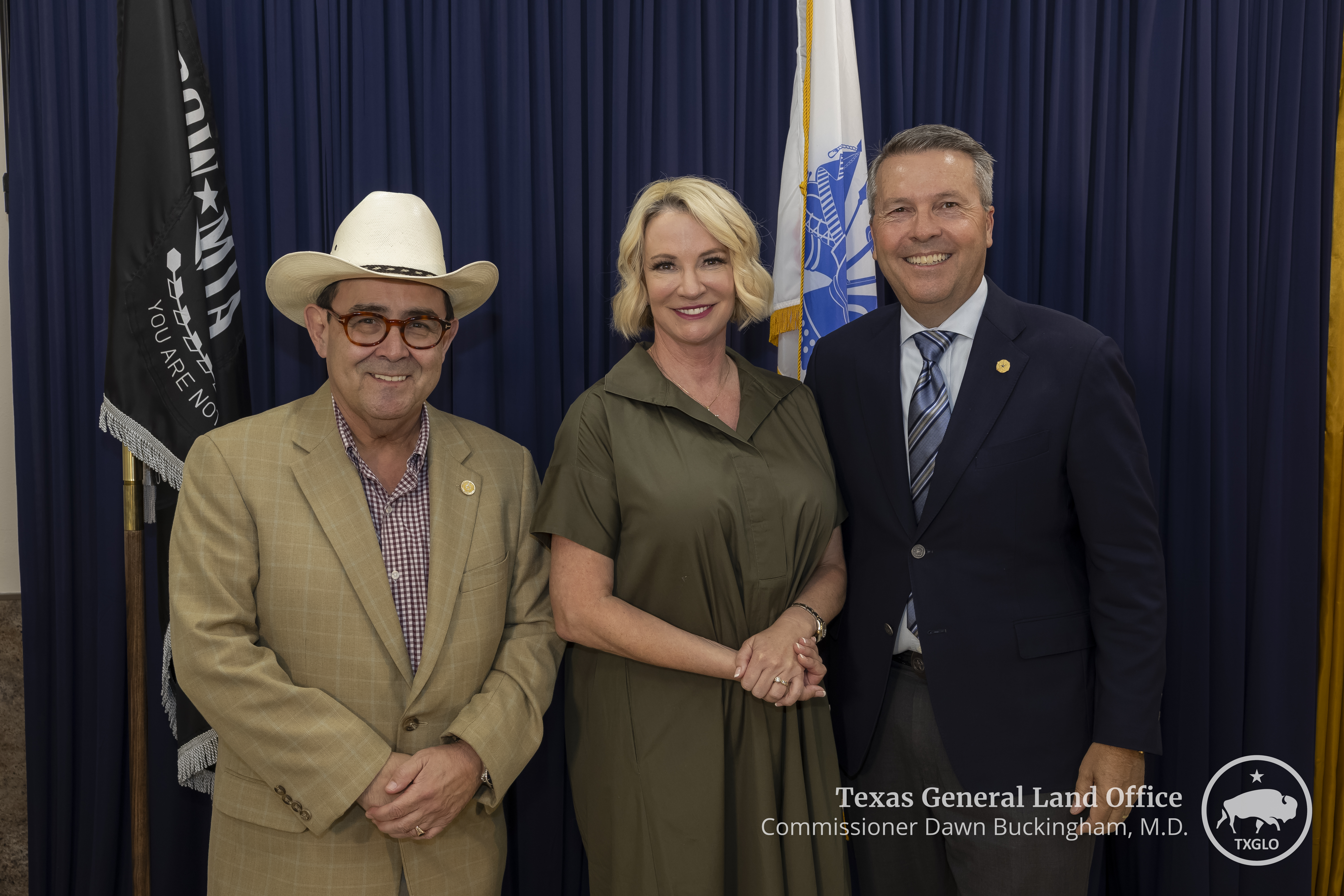 From left to right: Senator Pete Flores, District 19, Texas Land Comissioner Dawn Buckingham, M.D., Representative Brad Buckley, Texas House District 54