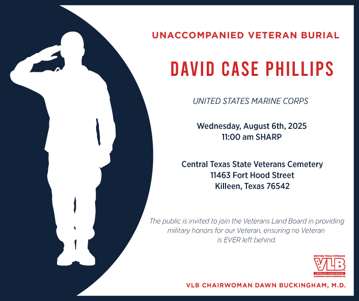 Unaccompanied Veteran Burial for U.S. Marine Corps Veteran Sergeant Major David Case Phillips