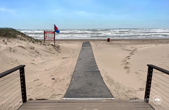 A mobility mat at a beach in Cameron County