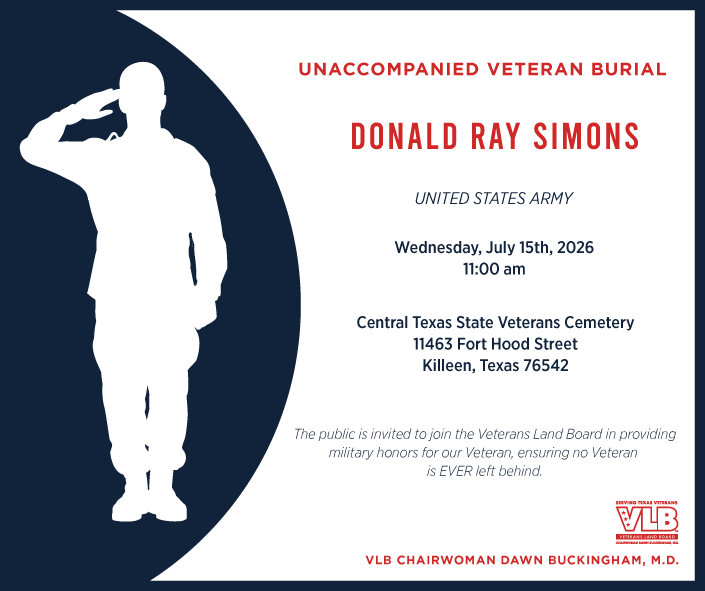 Unaccompanied Veteran Burial for U.S. Army Veteran Donald Ray Simons