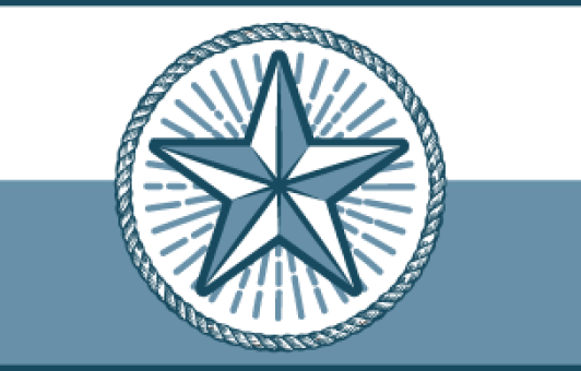 A blue and white illustration of a star within a circle.