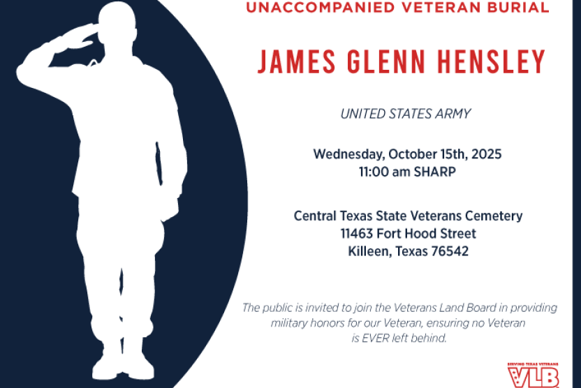 Unaccompanied Veteran Burial for U.S. Army Veteran Private James Glenn Hensley
