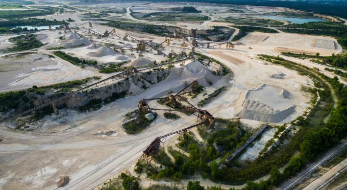 View of a limestone quarry from above.