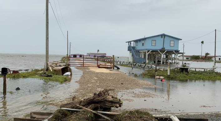 A damaged house on the Texas coast after a hurricane.