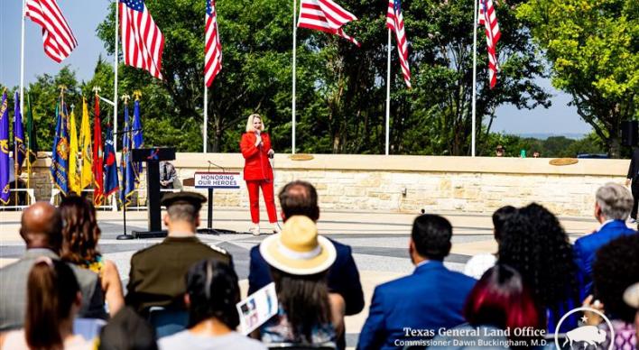 VLB Chairwoman Dawn Buckingham, M.D., speaks at the Central Texas State Veteran Cemetery in Killeen on Memorial Day 2024